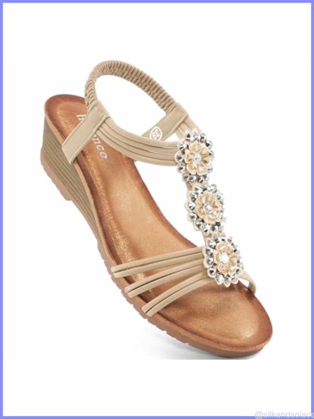Wedge Sandals Dressy 1.88" Heel Cushioned Faux Leather Rhinestone Slingback